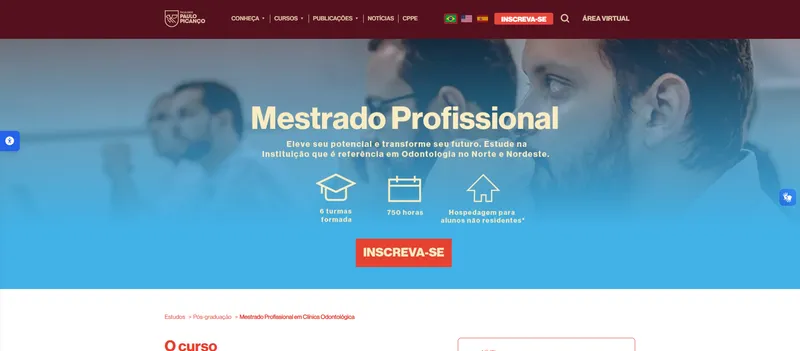 Página do curso de Mestrado Profissional no site da Faculdade Paulo Picanço