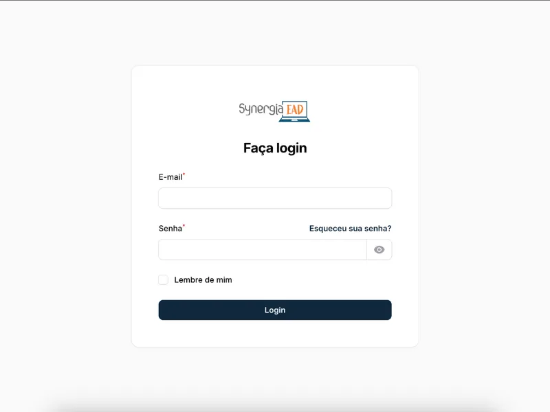Tela de login da plataforma Synergia EAD